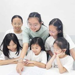 Gallery-1 Group of students reading with guidance from a trainer